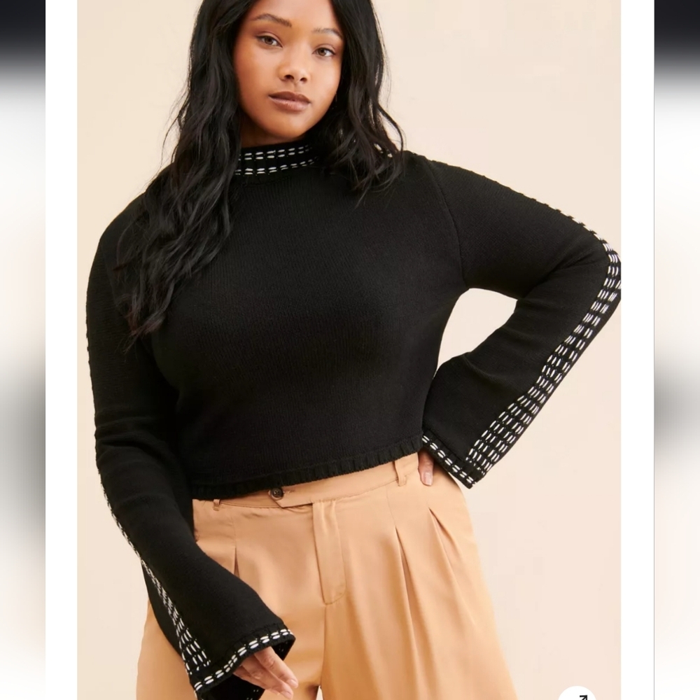 4SI3NNAI Keegan Black Cropped Mock Neck Sweater ■ Size XS